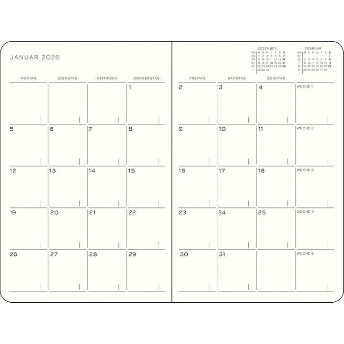 Щомісячний планувальник та блокнот у мякій обкладинці (B6) 2026, 16 місяців (1 листопада 2025 р. - 28 лютого 2027 р.), мяка обкладинка, чорний, німецька чорна обкладинка у мякій обкладинці B6, 1917 372609