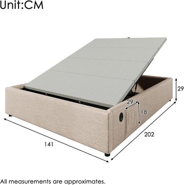 М&39яке ліжко 140x200 см без узголів&39я, ліжко з місцем для зберігання речей, двоспальне ліжко, каркас ліжка з рейковою основою по всій поверхні, лляне, функціональне ліжко, без матраца (натуральний), 140x200 см