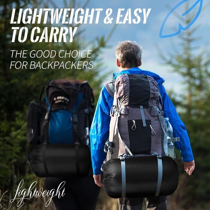 Спальний мішок Bessport 3-4 сезони - Фланелевий спальний мішок Зима, Тепла ковдра для активного відпочинку на свіжому повітрі, Невеликий розмір упаковки, Надлегкий, Водонепроникний для кемпінгу, подорожей, походів, для дорослих, Синій