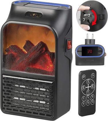 Камінний обігрівач Sichler Household Appliances Підключається до мережі вентилятор з ефектом каміна та пультом дистанційного керування, 500 Вт (керамічний вентилятор, підключається до мережі)