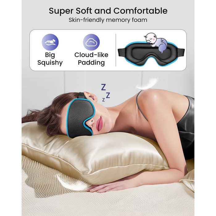 Маска для сну для жінок і чоловіків, шовкова маска для сну 3D світлоблокування, пов'язка на очі (синя)