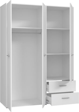 Шафа 140 150, біла шафа, шафа з орними дверима, 3 двері, з 2 шухлядами та полицями, біла, 145 см завширшки x 53 см завглибшки x 200 см заввишки. Біла 145 x 200 x 53 см, 3 двері