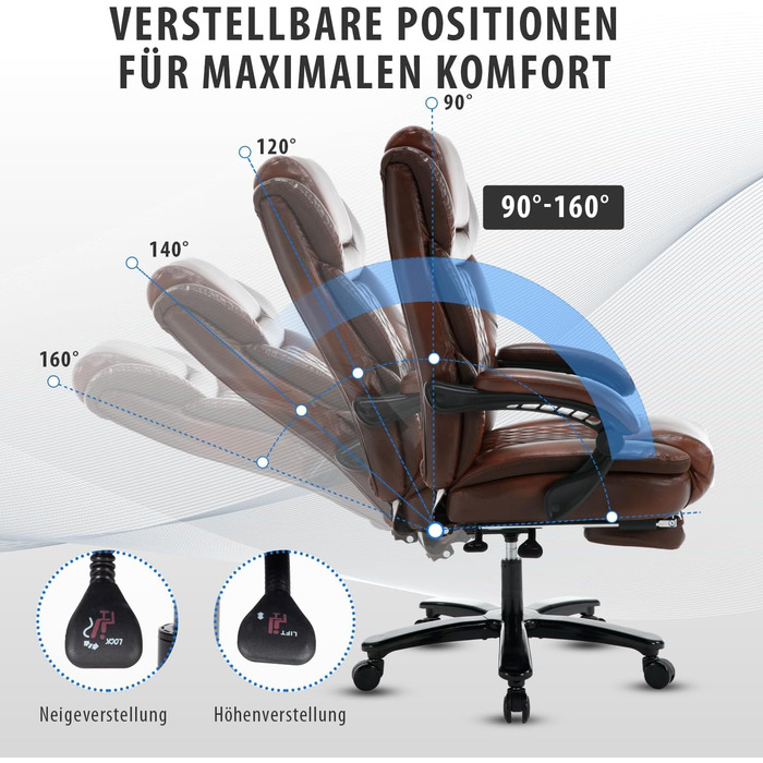 Ергономічне офісне крісло 200 кг з підставкою для ніг від болю в спині, крісло керівника PU Leader з високою спинкою та потовщеною підкладкою для домашнього офісу та офісу