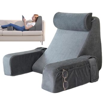 Подушка для спини, подушка для читання для ліжка та дивана зі знімними підлокітниками та підголівником, підтримка спини для дорослих, клиноподібна подушка з чохлом, який можна прати, подушка для спини для читання/гри/перегляду телевізора, сіра
