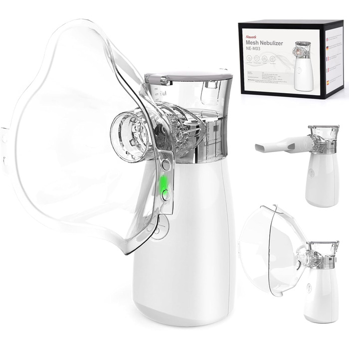 Небулайзер Nauotk Inhaler, портативний інгалятор для дорослих і дітей об'ємом 10 мл безшумний USB-C, що перезаряджається з мундштуком для дому та подорожей, білий