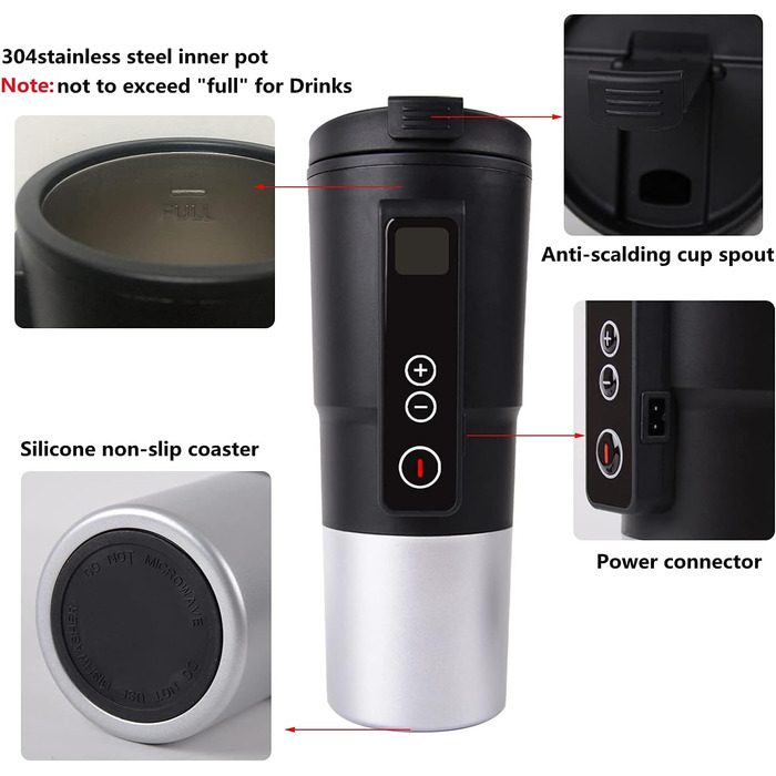 Вольтовий чайник для автомобільних подорожей Кружка з електричним підігрівом з контролем температури для збереження тепла з РК-дис