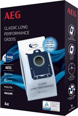 Пилосос AEG VX82-1-KO (75 перероблених матеріалів, авторегулювання потужності, наднизький рівень шуму на килимах) та мішки для пилососа s-bag Classic Long Performance GR201S (білі)