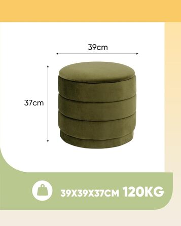 Круглий пуф Bonlife з кришкою, складна підставка для ніг зі столиком, пуф для вітальні, спальні, коридору, оливковий оксамит, 39x39x37 см 39 см оливковий