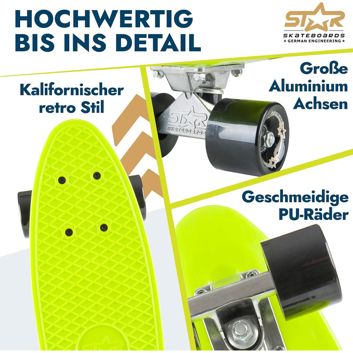 Скейтборд BIKESTAR Vintage Retro Cruiser 60 мм - круїзерний скейтборд для дітей та дорослих, початківці від 6-8 років, ретро дизайн Gecko Green Devilish Black