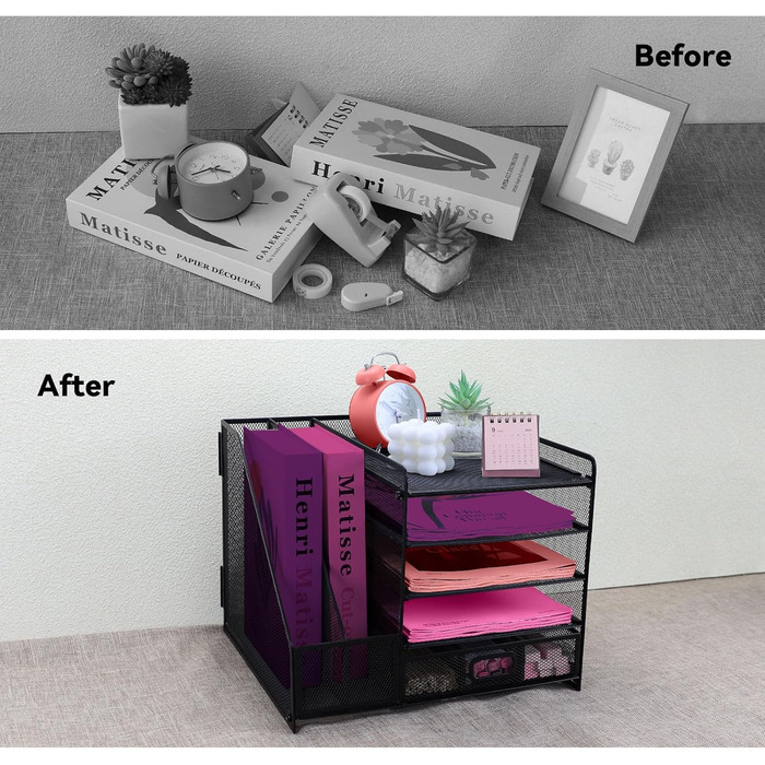 Металевий настільний органайзер, 5-ярусний лоток для паперу та листів з тримачами для файлів, сітчастий настільний органайзер для файлів з тримачем для журналів для зберігання офісних документів (чорний)