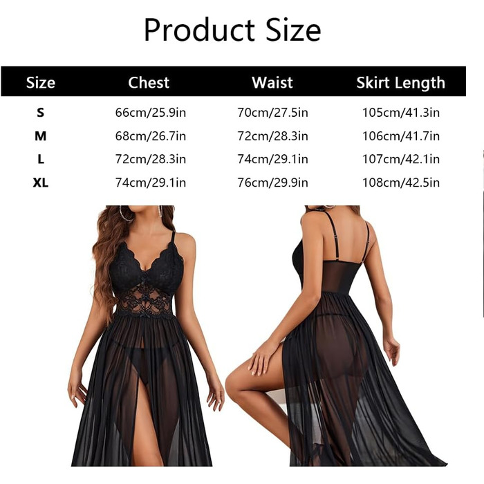 Комплект жіночої сексуальної білизни мереживна білизна з сіткою, нічна сорочка-леді з V-подібним вирізом, нічна сорочка-корсет з боковим розрізом (чорний, L)