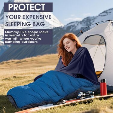 Ультралегкий підклад для спального мішка, новий нейлоновий підклад для спального мішка (лише 150 г) - Невеликий розмір упаковки та надзвичайно м&39який дорожній спальний мішок, ідеально підходить для походів, хостелів, кемпінгу в котеджах, синій