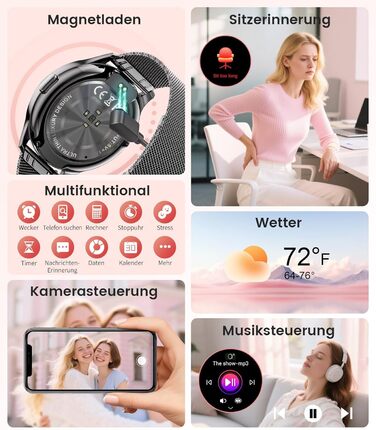 Жіночий смарт-годинник LIGE (2 ремінці), 1,43-дюймовий HD AMOLED-дисплей, смарт-годинник з функцією телефону, фітнес-годинник, спортивний годинник з понад 120 спортивними режимами, відстеження сну, відстеження менструального циклу, годинник для iOS/Androi