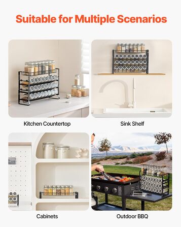 Знімна підставка для спецій VEVOR, 4-рівневий органайзер для спецій, підставка для спецій, що штабелюється (401 x 116 x 271 мм), кухонне місце для зберігання на стільниці, кухонна комора, комора, чорний колір