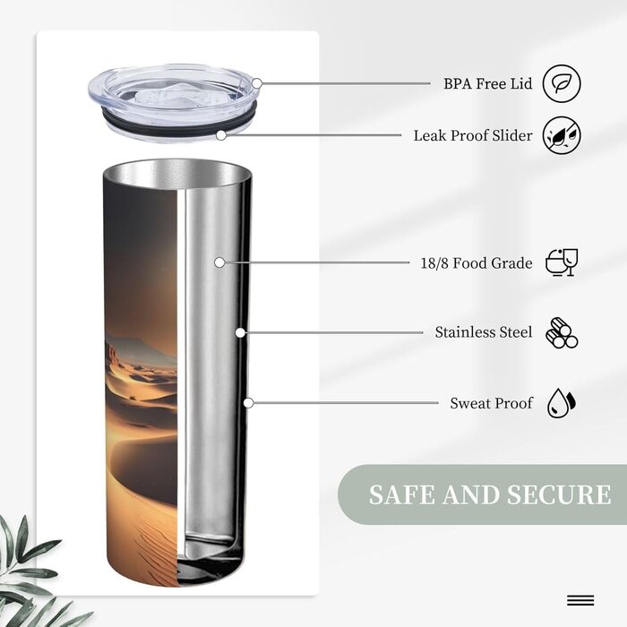 Кухоль з прямою трубочкою, дизайн пустелі Сахара, дорожній кухоль, підходить для кемпінгу, офісу та дому, 590 мл