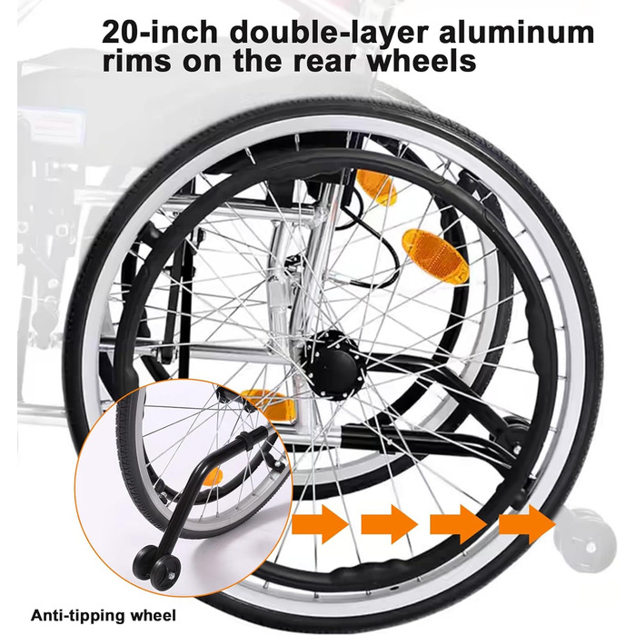 Самохідні інвалідні візки, надлегкі туристичні інвалідні візки, для людей похилого віку, молоді, інвалідів, людей з обмеженою рухливістю (62X79X87 см (24,4X31,34,2 дюйма))