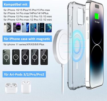 Бездротовий зарядний пристрій Mag-Safe Charger для iPhone Магнітна зарядна станція Індуктивна бездротова зарядна панель Сумісна з