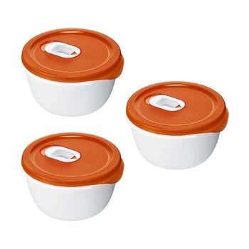 Набір із 3 мисок для мікрохвильової печі Rotho Micro Clever 0,8 л з кришкою та клапаном, червоно-білий, стандартні 3 x 0,8 л