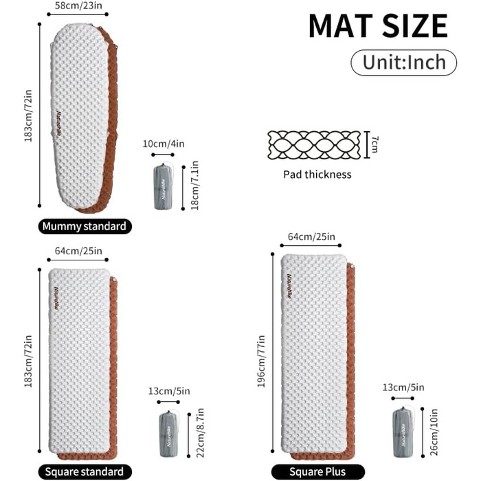 Надувний килимок для кемпінгу Naturehike Ultralight, значення R 5.8, портативний килимок для сну, 490 г/590 г/630 г, міцний надувний матрац з надувним мішком, для трекінгу, піших прогулянок, альпінізму, активного відпочинку, прямокутний - срібний стандарт
