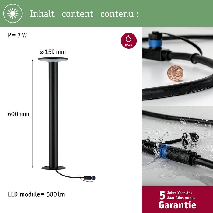 Світлодіодний вуличний світильник-столбик Paulmann Plug & Shine Plate, 6.1 Вт, диммований, IP44, антрацит, пластик, 3000K