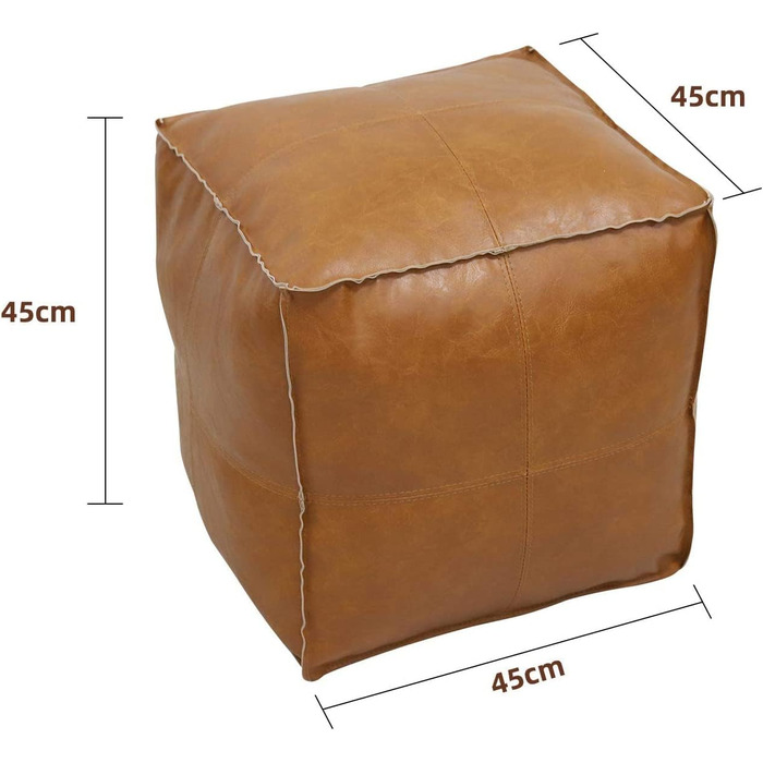 Пуф-табурет Пуф ручної роботи зі штучної шкіри без наповнювача, 45 см, наповнювач своїми руками з перероблених матеріалів, екологічно чистий, коричневий, витримує до 100 кг, для вітальні та спальні