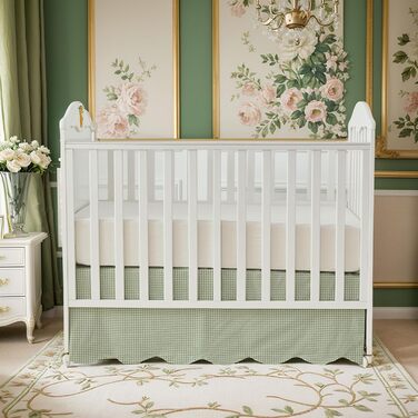 Бавовняна спідниця для ліжечка Brandream з гребінчастим краєм, для хлопчика, дівчинки, гендерно нейтральна спідниця для ліжечка, спідниця для малюків у фермерському стилі, спідниця для дитячого ліжечка, богемний принт, однотонне зелене в клітинку, зелене 