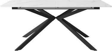 Розсувний обідній стіл, автоматично розсувний, прямокутний, журнальний/відпочинковий столик, Д150/180 x Ш70 x В76 см, дизайн зі схрещеними ніжками, мармурова структура, чорно-білий