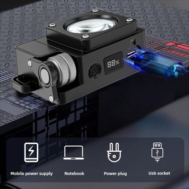 Ліхтар для кемпінгу Drfeify, 3500 лм, акумуляторний світлодіодний ліхтарик з магнітною основою, РК-індикатор заряду батареї, для походів у наметі, аварійне відключення живлення (ЧОРНИЙ) Чорний