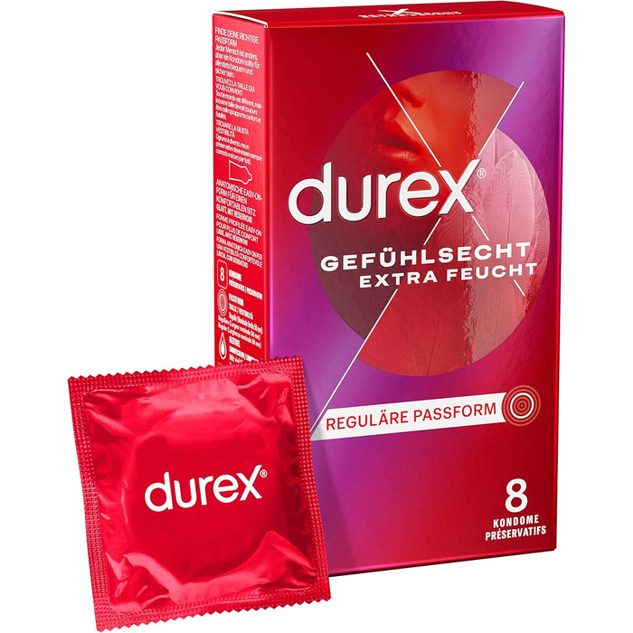 Презервативи Durex Feeling Extra Moist - Презервативи Gossamer для інтенсивних відчуттів - з додатковим покриттям мастилом - Упаковка з 2 шт. (2 x 8 шт. )