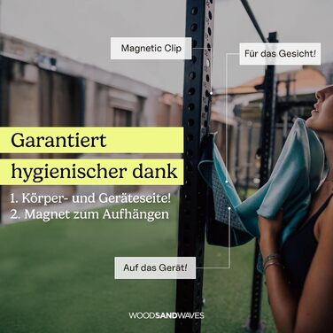 Фітнес-рушник WOODSANDWAVES з дизайнерським дизайном, кишенею та надзвичайно сильним магнітом - ідеальний спортивний рушник для тренажерного залу та фітнес-студії Нековзний, без запаху, швидковисихаючий для активного тренування