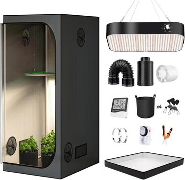Повний комплект намету ZRBDDEF Grow, з витяжним фільтром з активованого вугілля, системою вентиляції Hydroponics Growing Tent Set, вирощування овочів, трав 80*80*180см