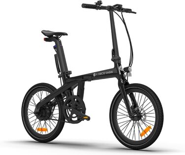Електричний велосипед ADO E-Bike Air Carbon, складний велосипед, жіночий/чоловічий електровелосипед, ремінний привід, 14,5 кг, IPS LCD-дисплей, GPS, додаток ADO, 250 Вт, чорний
