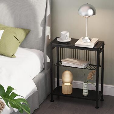 Вузький приставний столик, 3 полиці, вузька тумбочка з підставкою для журналів, приставний столик до дивана, невеликий журнальний столик для вітальні, спальні, кухні та балкону, кабінету (чорний) 1 Чорний