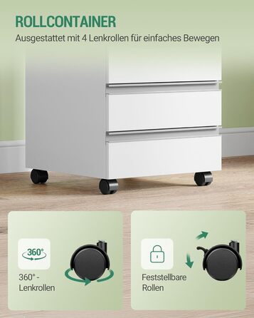 Пересувний контейнер Hzuaneri, мобільна шафа для документів, шафа з 5 висувними шухлядами, шафа для зберігання речей для офісу та домашнього офісу, білий 40 x 40 x 70 см FC55503X