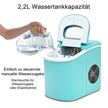 Машина для приготування кубиків льоду COSTWAY 12 кг/24 години, льодогенератор 9 кубиків льоду за 6-13 хвилин, льодогенератор 2,2 л резервуар для води, льодогенератор 2 розміри кубиків льоду включаючи лопату, 25x36x33 см (зелений)