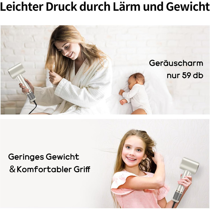 Повітряно-звуковий фен PARWIN PRO BEAUTY, фен зі світлодіодним дисплеєм HD, фен з безщітковим малошумним двигуном 110,000 об / хв,