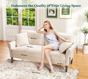 Невеликий 3-місний диван, 175 см. Зручний маленький диван для кімнати підлітка, швидке складання за 3 хвилини без інструментів, сучасний маленький диван для квартири або офісу, бежевий, 175 см.