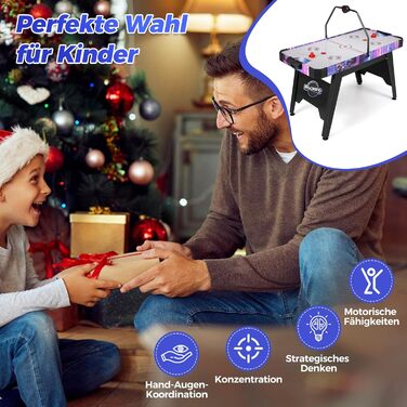 Стіл для аерохокею COSTWAY зі світлодіодним цифровим дисплеєм, електричний стіл для аерохокею з двигуном 12 В, настільний хокей, включаючи 2 ключки та 2 шайби, швидкісний аерохокей для дому, ігрової кімнати та офісу