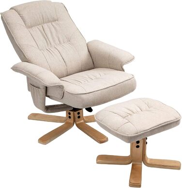 Крісло-реклайнер IDIMEX Charly з підніжкою, поворотне та регульоване по куту нахилу, бежевий максимум навантаження 100 кг для вітальні, крісло для телевізора, крісло-реклайнер, м&39яке крісло та підніжка