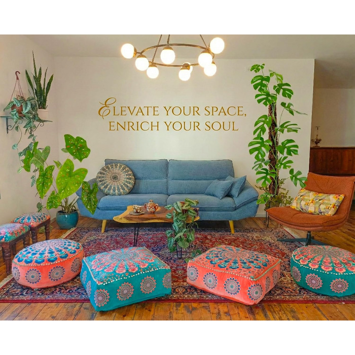 Бірюзовий круглий пуф-пуф з оксамитовою вишивкою Мяка вишита підлогова подушка з марокканським візерунком, діаметром 60 см, ідеально підходить для вітальні, спальні або кімнати для медитації. Бірюзовий колір 59Г x 59Ш x 20В см