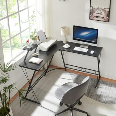 Подібний кутовий стіл Yremso, 122 x 122 x 98 см, комп&39ютерний стіл, офісний стіл з піднятою полицею, робочий стіл, металевий каркас, чорний