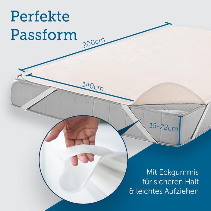 Чохол для матраца SETEX Molton, 140 x 200 см, кутові гумки, 100 бавовна, базовий, натуральні кольори 1607140200001001