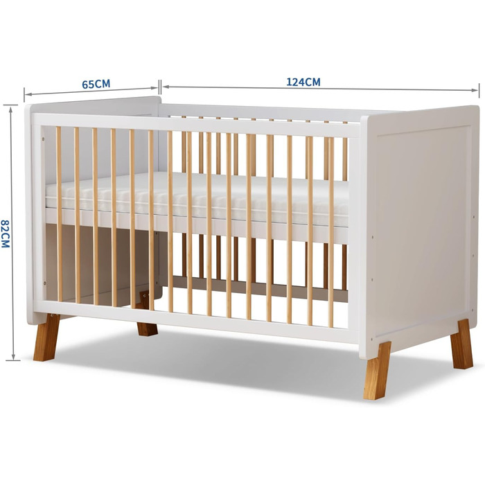 Дерев&39яне дитяче ліжечко 3-в-1, трансформоване дитяче ліжечко, 3 регульовані положення основи ліжка, матрац Deluxe Aloe Vera у комплекті, від народження до 6 років (без матраца 120X60 см)