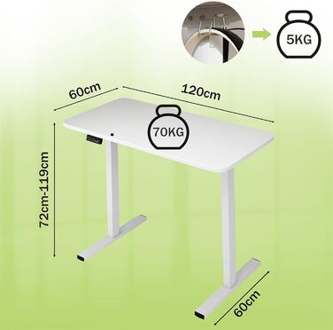 Ігровий стіл з регульованою висотою, комп&39ютерний стіл з регульованою висотою та акумуляторним USB-двигуном, стіл з електричним регулюванням висоти, сучасний дизайн столу для роботи стоячи 120 x 60 x 72-119 см
