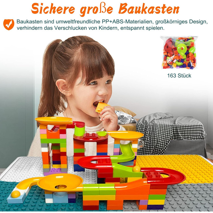 Дитячий стіл 6-в-1 з 2 стільцями, дитячий ігровий стіл зі 163 будівельними блоками, двостороння стільниця, багатофункціональний робочий стіл, пісочниця, стіл для рукоділля типу B - зі 163 будівельними блоками