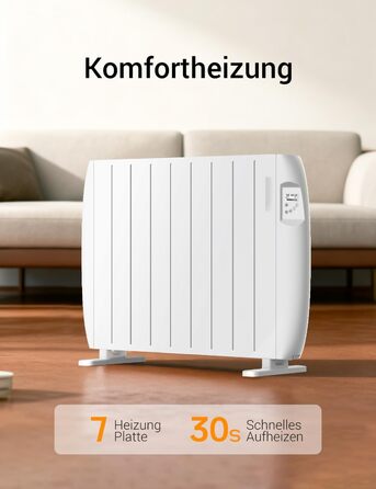 Електричний конвекторний обігрівач, електричний радіатор потужністю 2000 Вт, конвекторний обігрівач з РК-дисплеєм та цілодобовим таймером, радіатор з підставкою та настінним кріпленням, білий
