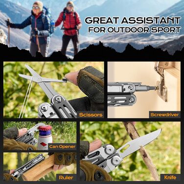 Мультитул BIBURY, 19-в-1 мультитул з нержавіючої сталі з плоскогубцями, складаним ножем, ножицями, викруткою, подарунки для чоловіків, складний багатофункціональний інструмент для активного відпочинку, кемпінгу, ремонту