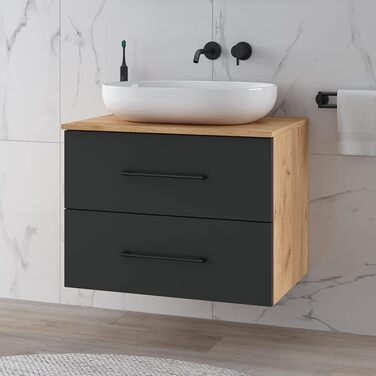 Комплект меблів для ванної кімнати Planetmbel туалетний столик LUX 70 см золотий дуб/антрацит БЕЗ умивальника з тумбою 2 шт. золот