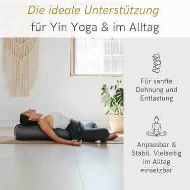 Рол для йоги Lotuscrafts Ø24 см, валик для йоги зі 100 органічним наповнювачем з полби, бавовняний чохол, що можна прати, для відновлювальних вправ йоги Інь, сертифікований GOTS, антрацит