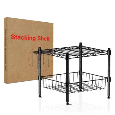 Металева стійка для зберігання, регульована штабелювальна стійка, штабелювана та розширювана стелажна система, міцна стелажна система для зберігання, полиця-органайзер для шафи (чорна, 2 рівні)